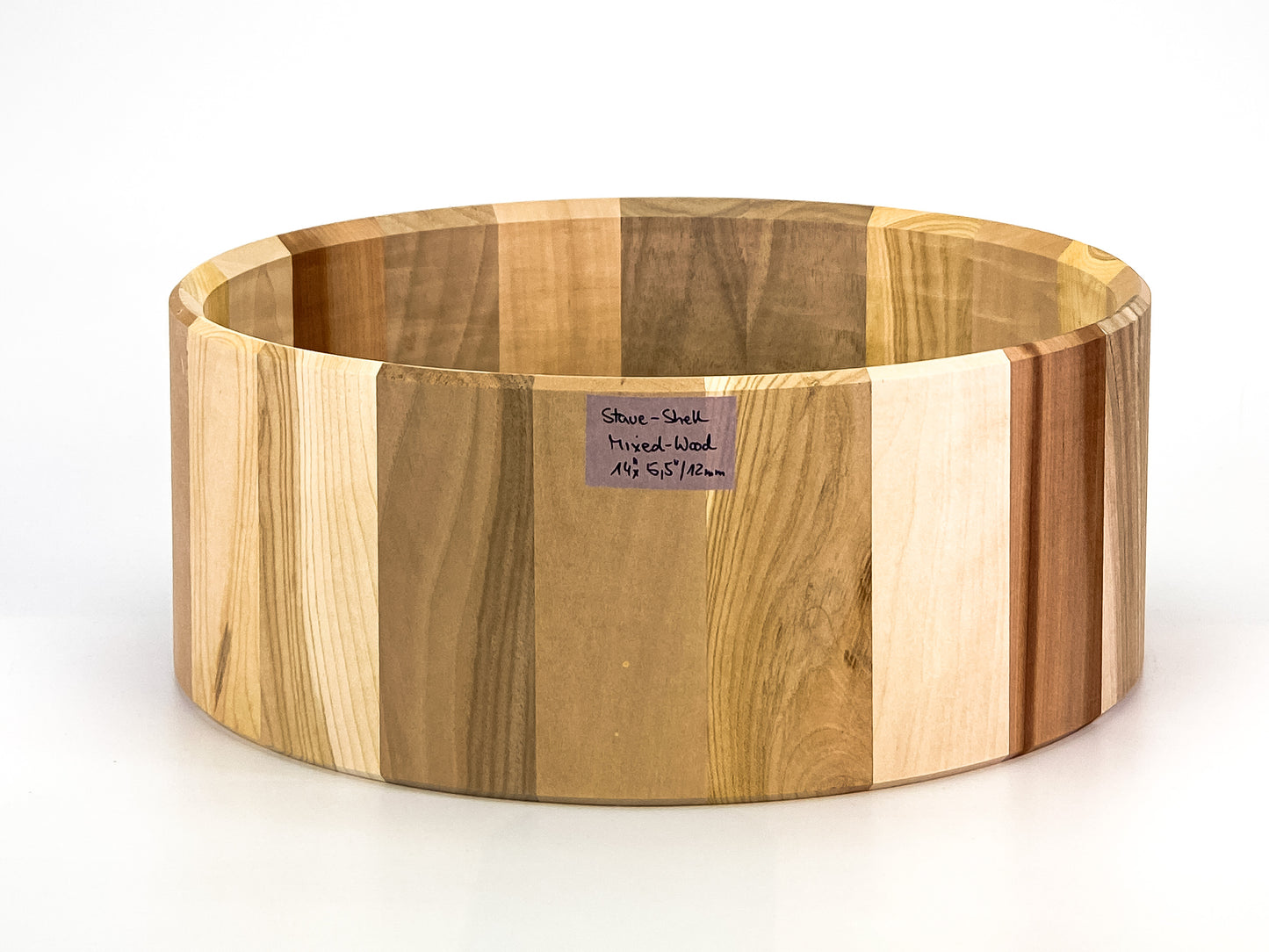 Mixed-Wood Stave-Snarekessel 14" x 5,5", "One of a Kind" 12 mm