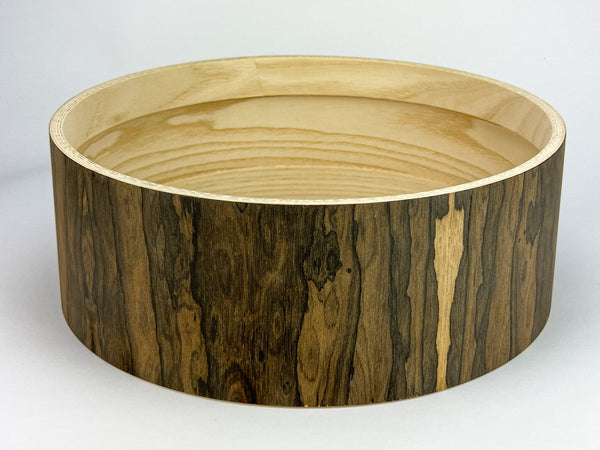 14" x 5" Ziricote auf Esche/Ash 3mm mit Re-Rings Snareshell