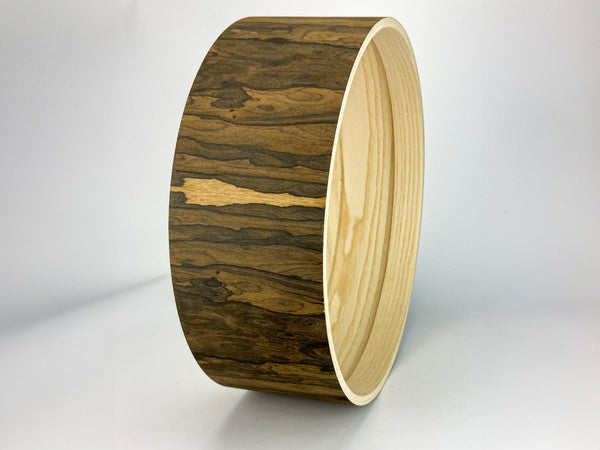 14" x 5" Ziricote auf Esche/Ash 3mm mit Re-Rings Snareshell